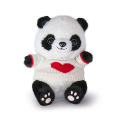 Image of 10-Inch Black & White Panda Plush Toy with Red Heart Sweater