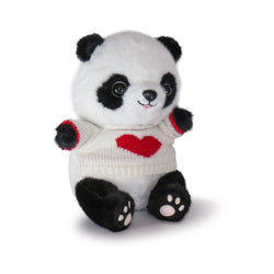 Image of 10-Inch Black & White Panda Plush Toy with Red Heart Sweater